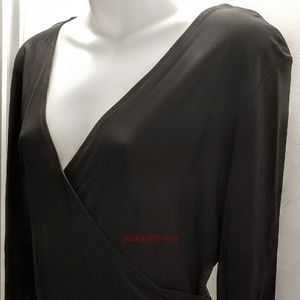 TALBOTS Sz 12 Black Surplice Faux Wrap Top NWT